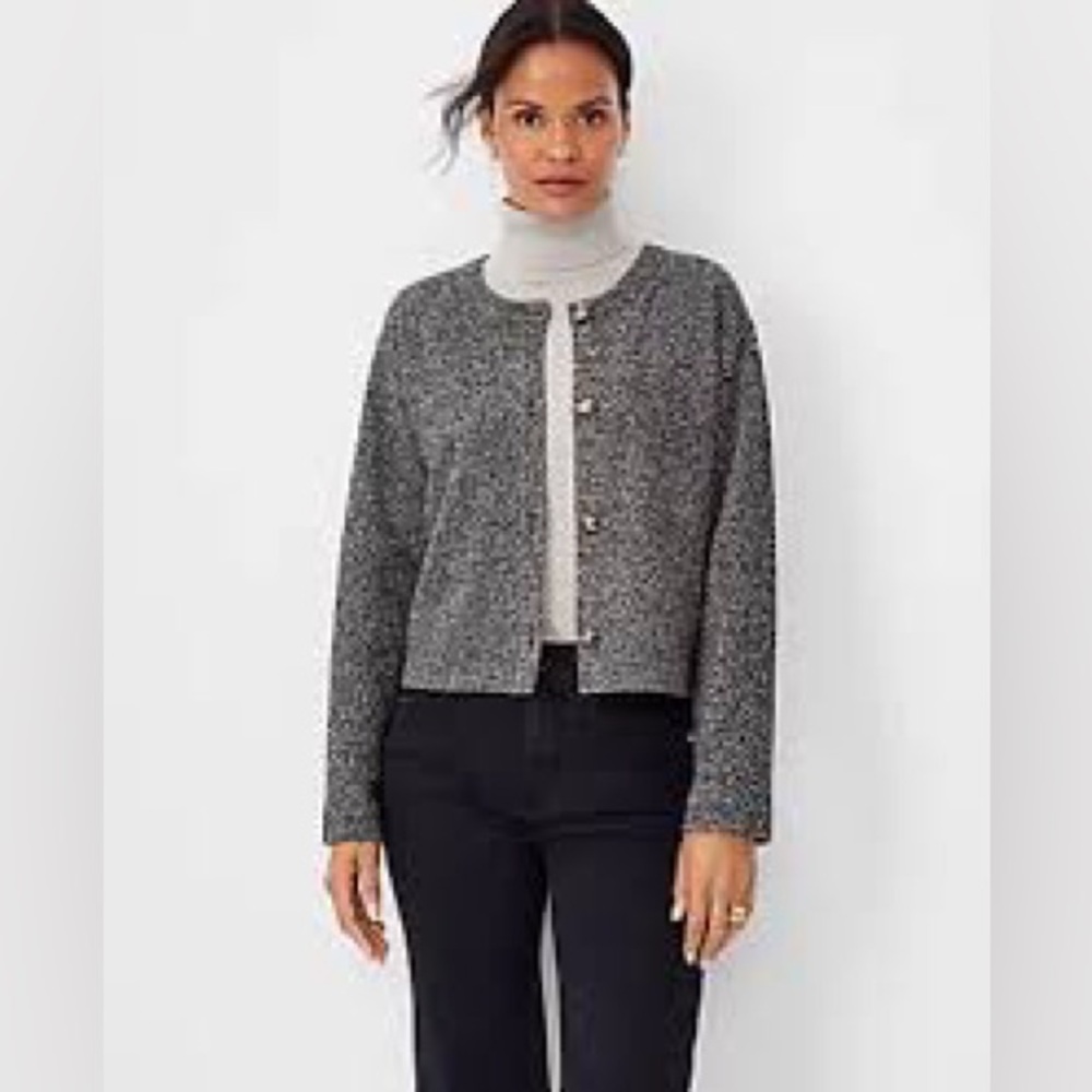 Ann Taylor Metallic Boucle Crew Neck Jacket In Black Multi